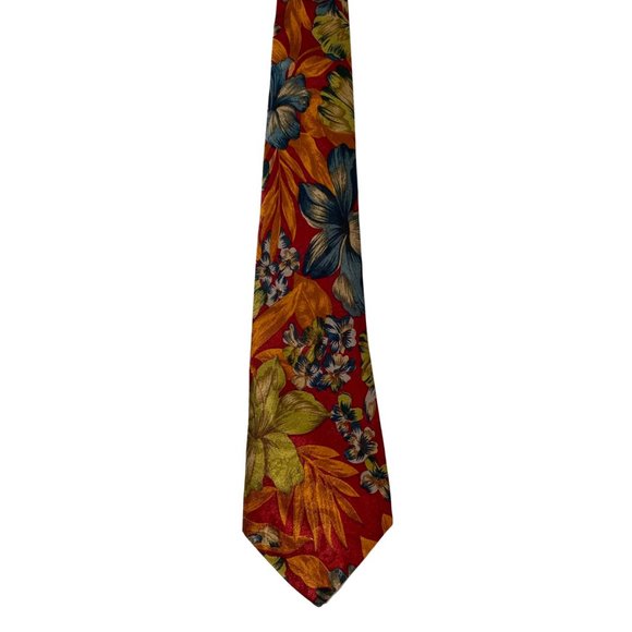 ALFANI 100% Silk Neck Tie | 55.5" | Burgundy Maroon Tropical Floral Print, Men's - Picture 3 of 6